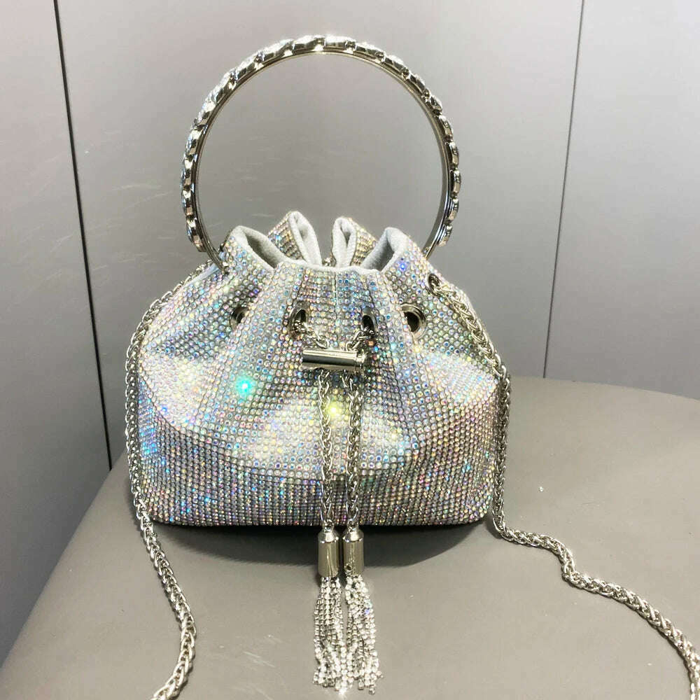 purses and handbags bags for women luxury Designer bucket clutch purse evening banquet bag Crystal rhinestone shoulder bags - KIMLUD