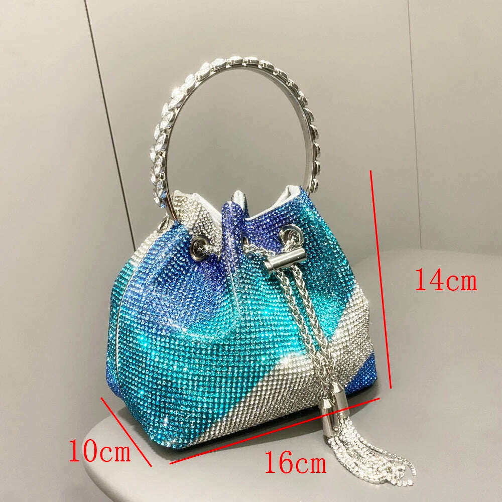 purses and handbags bags for women luxury Designer bucket clutch purse evening banquet bag Crystal rhinestone shoulder bags - KIMLUD