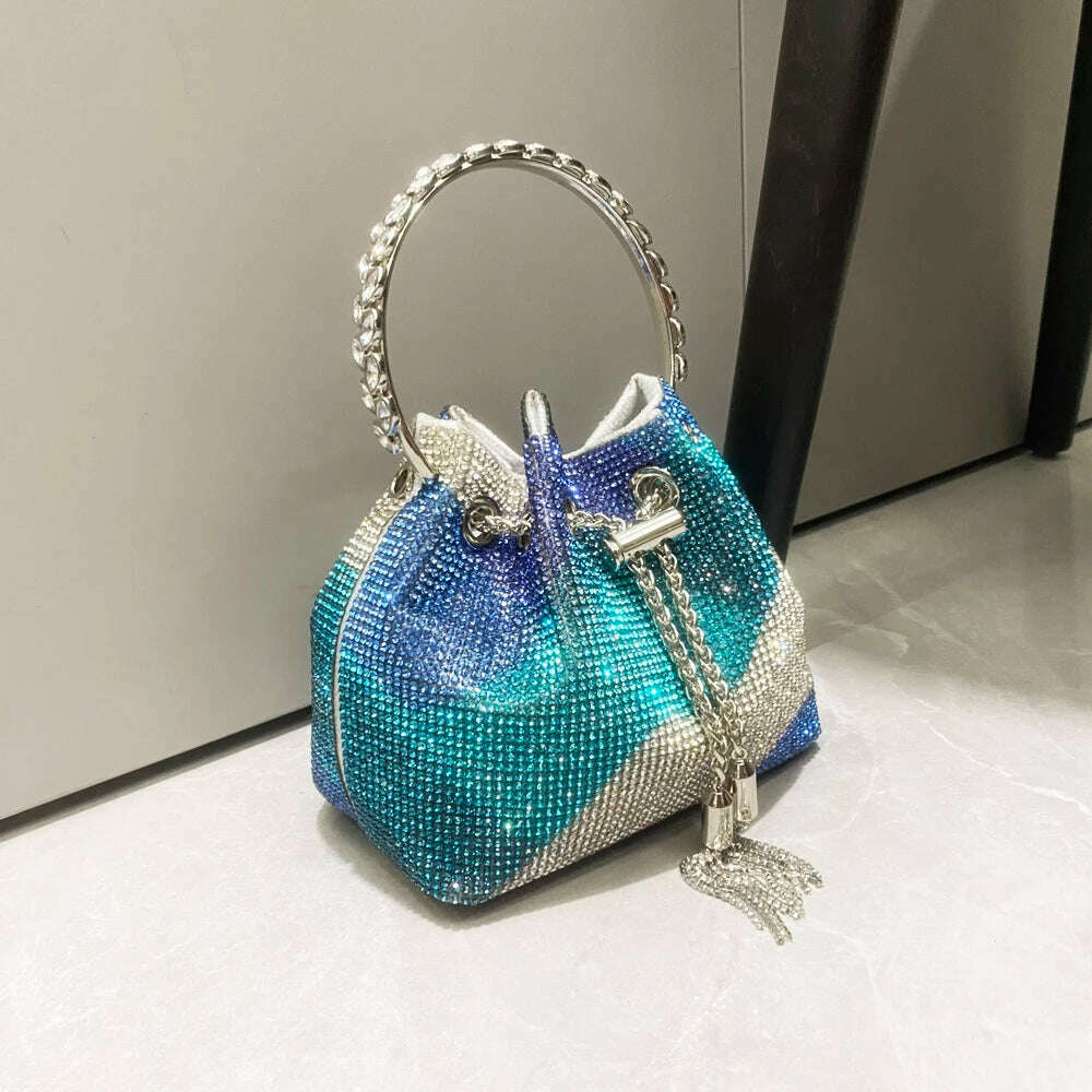 purses and handbags bags for women luxury Designer bucket clutch purse evening banquet bag Crystal rhinestone shoulder bags - KIMLUD