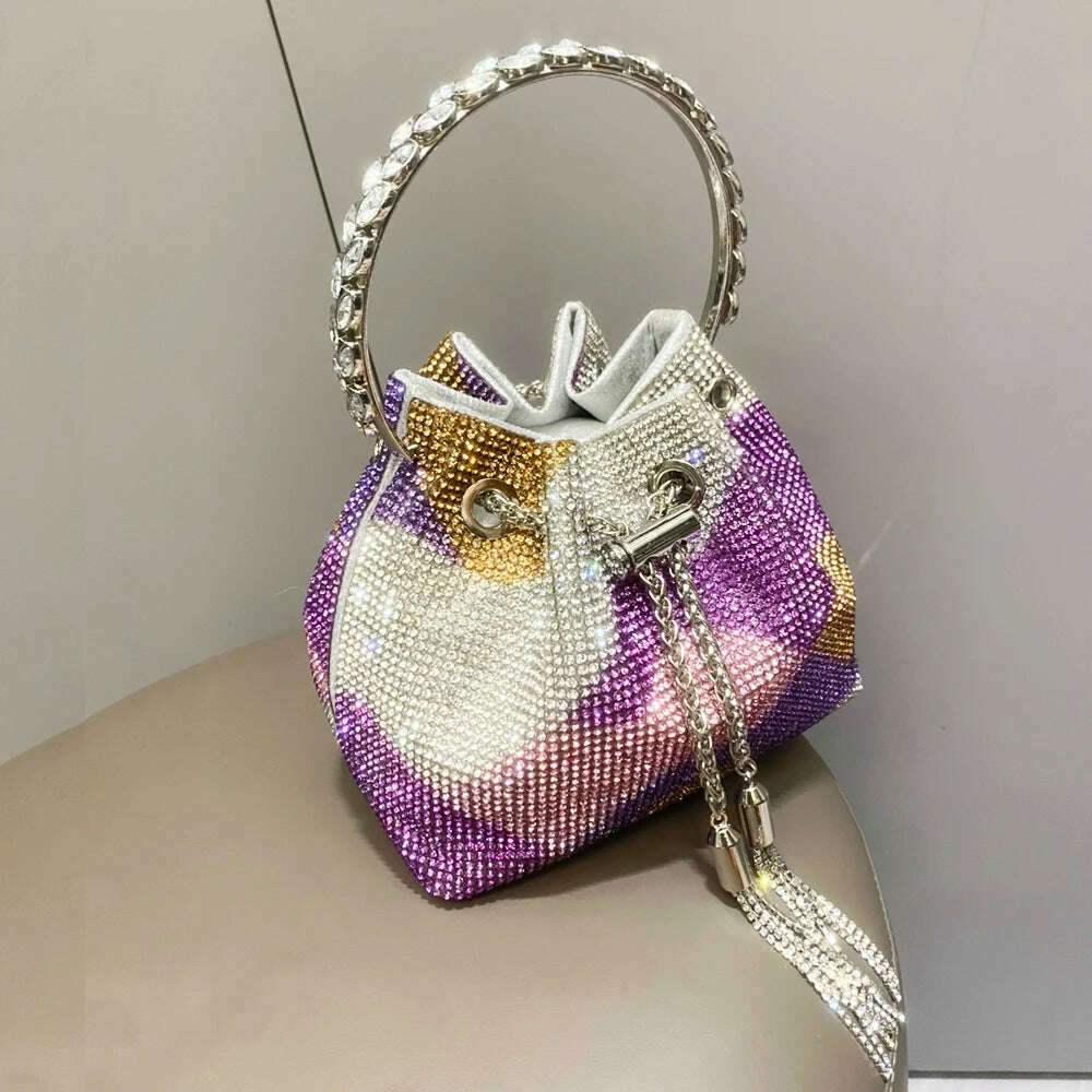 purses and handbags bags for women luxury Designer bucket clutch purse evening banquet bag Crystal rhinestone shoulder bags - KIMLUD