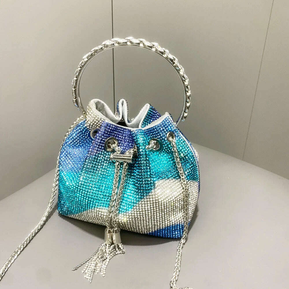 purses and handbags bags for women luxury Designer bucket clutch purse evening banquet bag Crystal rhinestone shoulder bags - KIMLUD