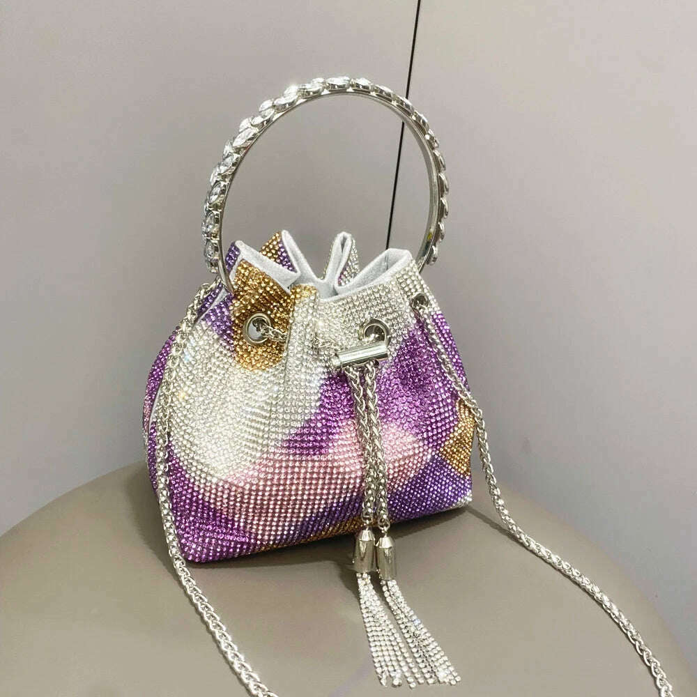 purses and handbags bags for women luxury Designer bucket clutch purse evening banquet bag Crystal rhinestone shoulder bags - KIMLUD