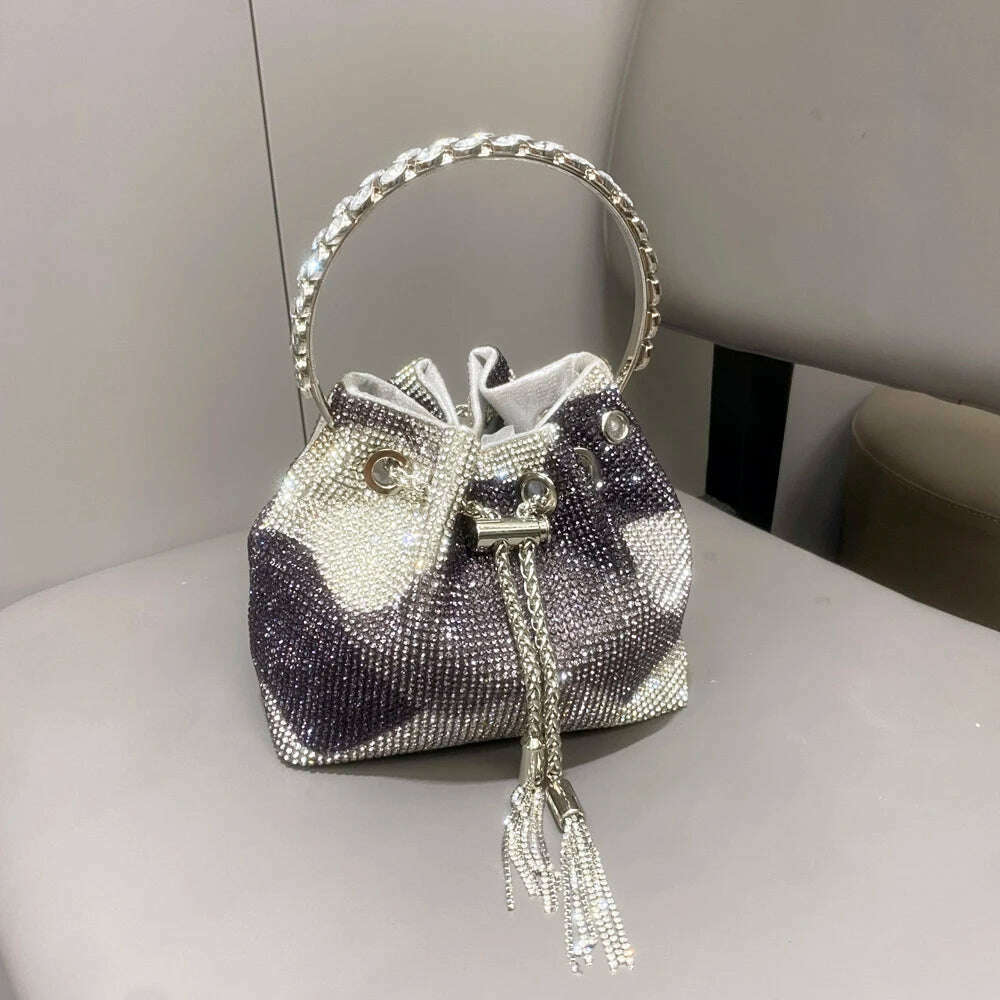 purses and handbags bags for women luxury Designer bucket clutch purse evening banquet bag Crystal rhinestone shoulder bags - KIMLUD
