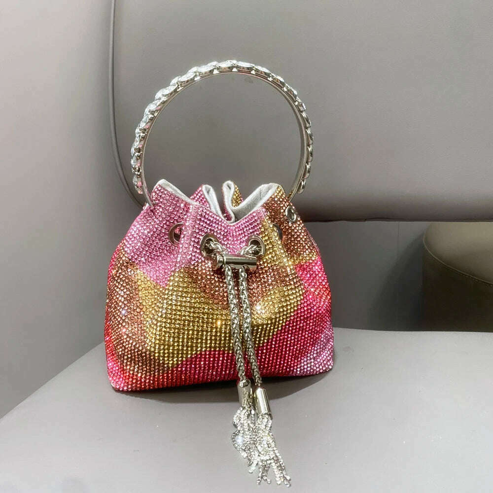 purses and handbags bags for women luxury Designer bucket clutch purse evening banquet bag Crystal rhinestone shoulder bags - KIMLUD