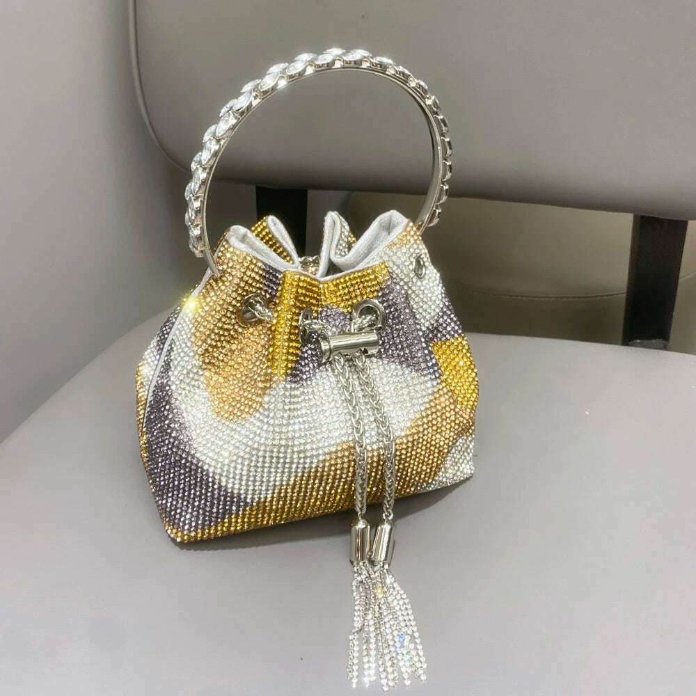 purses and handbags bags for women luxury Designer bucket clutch purse evening banquet bag Crystal rhinestone shoulder bags - KIMLUD