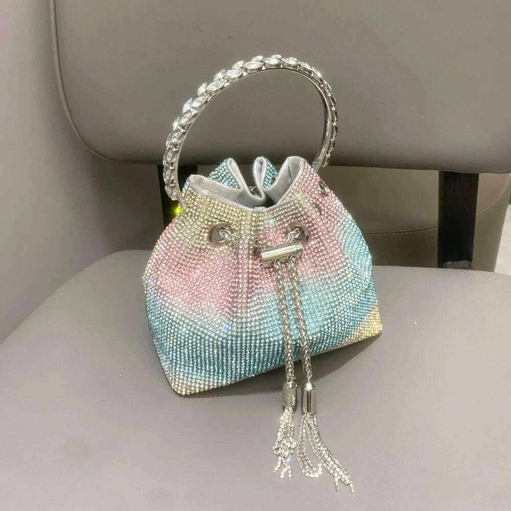 purses and handbags bags for women luxury Designer bucket clutch purse evening banquet bag Crystal rhinestone shoulder bags - KIMLUD