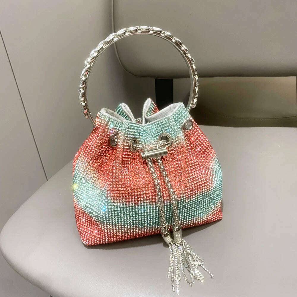 purses and handbags bags for women luxury Designer bucket clutch purse evening banquet bag Crystal rhinestone shoulder bags - KIMLUD