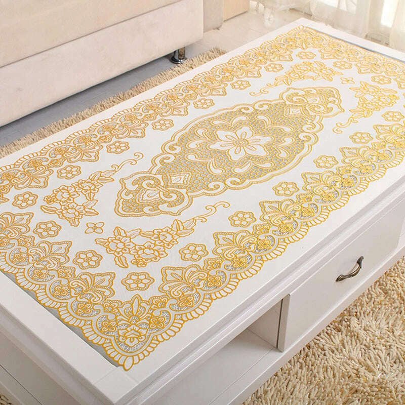 PVC Nappe Table Cloth Plastic Oilproof Dining Tablecloth Bronzing Printed Table Cover Table Mat Overlay Placemat Nappe No-clean - KIMLUD