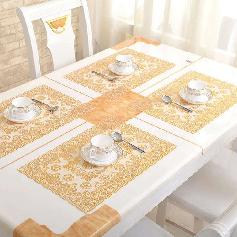 PVC Nappe Table Cloth Plastic Oilproof Dining Tablecloth Bronzing Printed Table Cover Table Mat Overlay Placemat Nappe No-clean - KIMLUD
