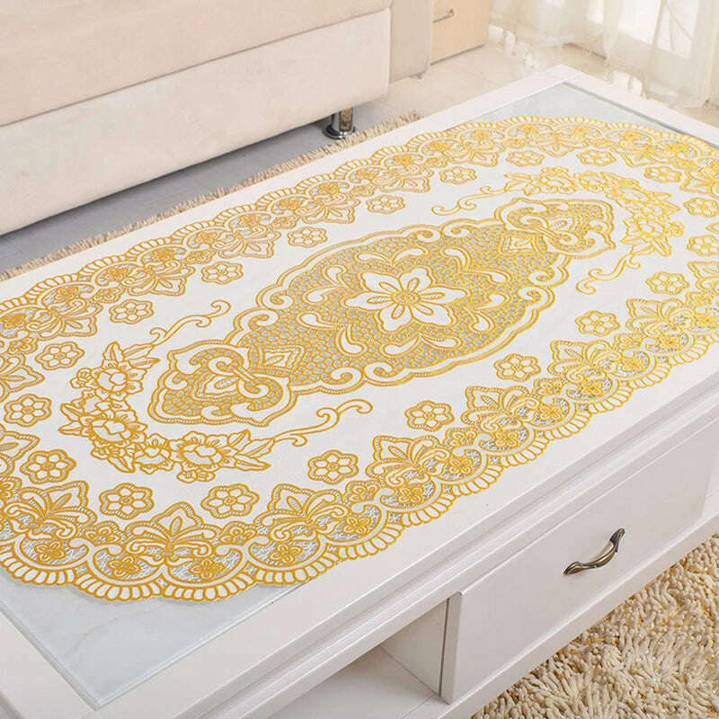 PVC Nappe Table Cloth Plastic Oilproof Dining Tablecloth Bronzing Printed Table Cover Table Mat Overlay Placemat Nappe No-clean - KIMLUD