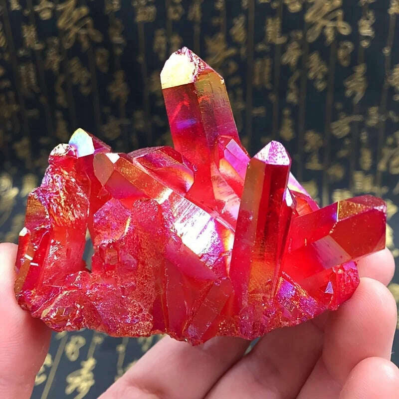 KIMLUD, Radiant Red Titanium Rainbow Aura Crystal Cluster Natural Decoration Unique Office/Home Gift Halloween and Christmas, KIMLUD Womens Clothes