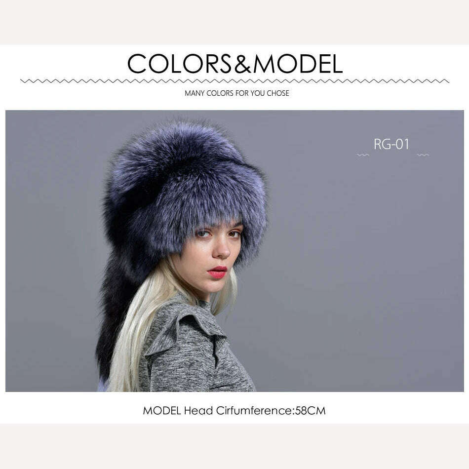 Raglaido real fox fur hats for women winter fashionable stylish Russian thick warm beanie hat natural fluffy fur hat with tail - KIMLUD
