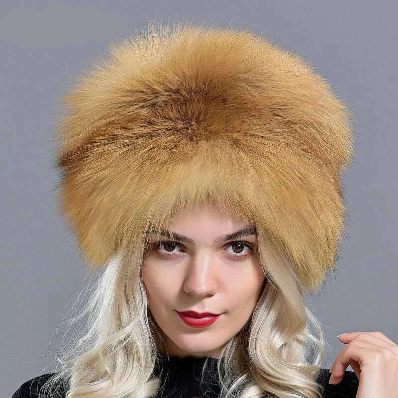 Raglaido real fox fur hats for women winter fashionable stylish Russian thick warm beanie hat natural fluffy fur hat with tail - KIMLUD
