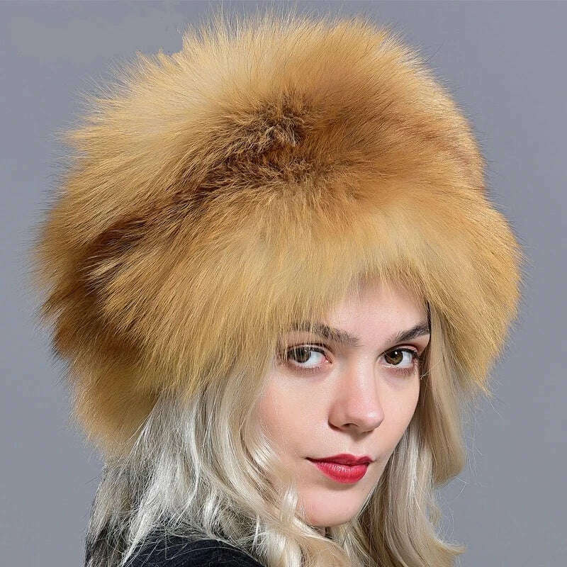 Raglaido real fox fur hats for women winter fashionable stylish Russian thick warm beanie hat natural fluffy fur hat with tail - KIMLUD