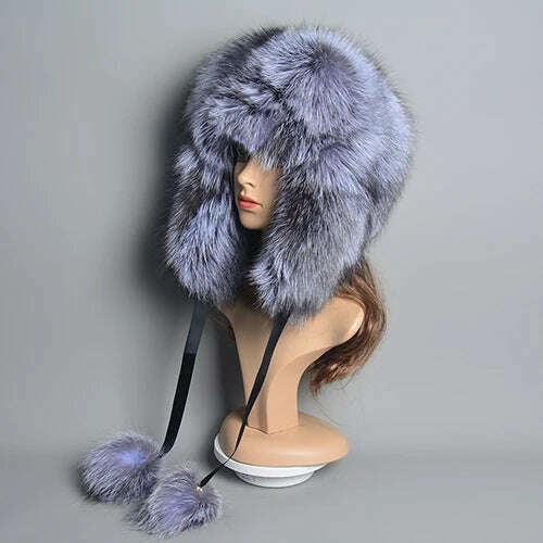 Real fur 100% Fox Skin Russian Businessmen Pilot Bombers Full Mao Men's hat Ushanka Winter Ear Guard Hat Raccoon Fur Beanie hat - KIMLUD