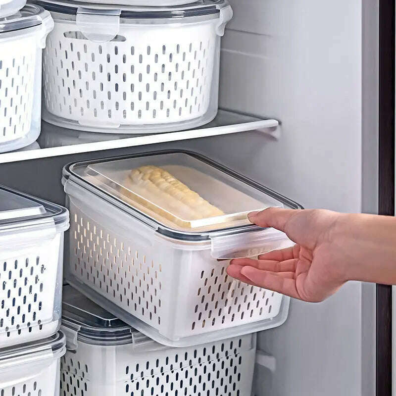 KIMLUD, Refrigerator Preservation Storage Box Drain Basket Storage Containers Sealed Box Vegetable and Fruit Food Grade Drain Box, KIMLUD Womens Clothes