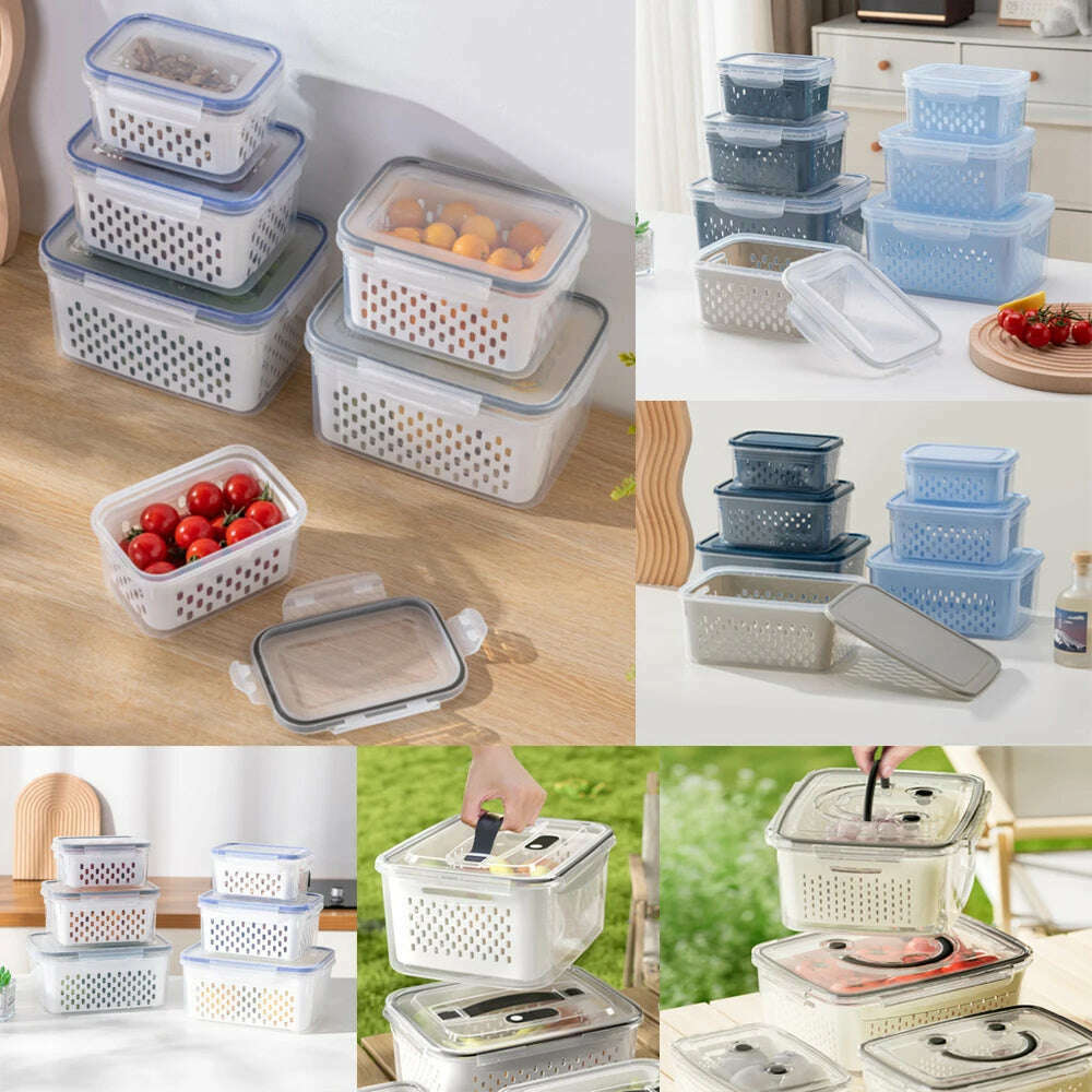 KIMLUD, Refrigerator Preservation Storage Box Drain Basket Storage Containers Sealed Box Vegetable and Fruit Food Grade Drain Box, KIMLUD Womens Clothes