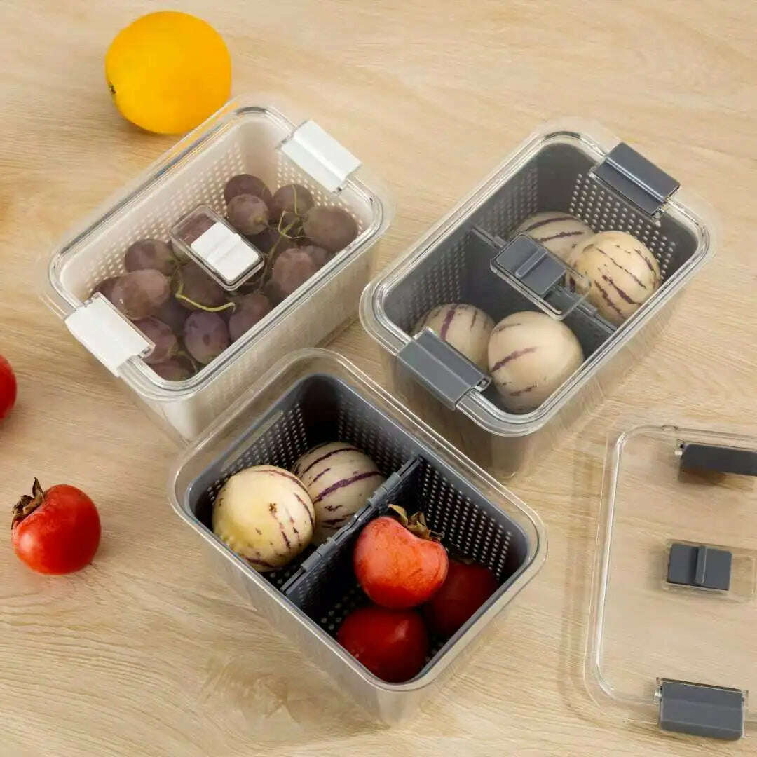 KIMLUD, Refrigerator Preservation Storage Box Drain Basket Storage Containers Sealed Box Vegetable and Fruit Food Grade Drain Box, KIMLUD Womens Clothes