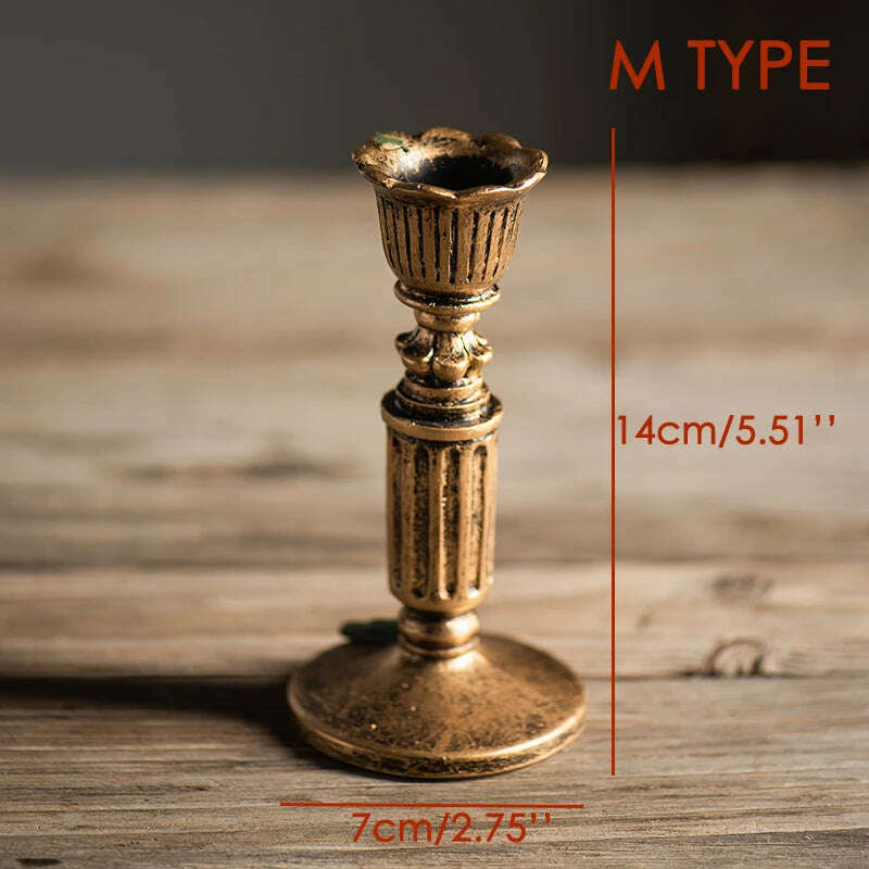 KIMLUD, Retro Candlestick Resin Candle Holder Sconce Nostalgic Antique French Candle Stick Rack Accessories Home Decor Photography Props, M 7x14CM, KIMLUD APPAREL - Womens Clothes