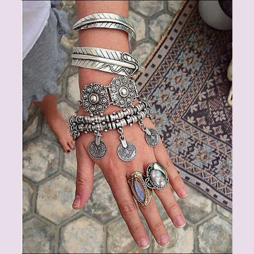 KIMLUD, Retro Ethnic Coins Bracelet for Women Boho Beach Party Festival Bracelets Gypsy Afghan Turkish India Antalya Jewelry Accessories, KIMLUD Womens Clothes
