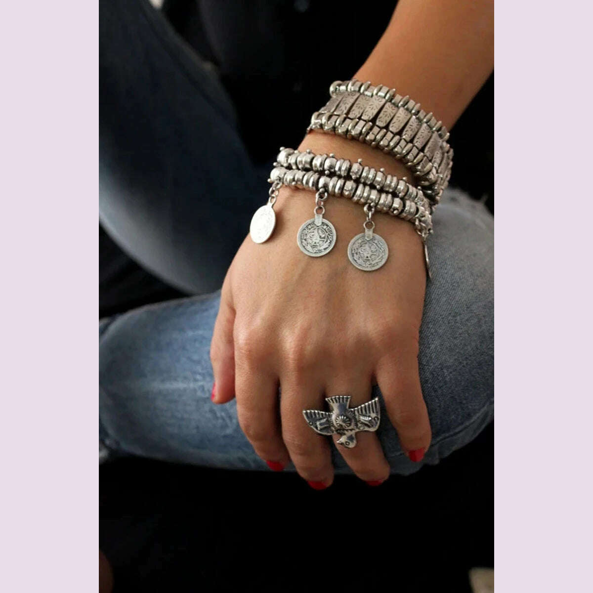 KIMLUD, Retro Ethnic Coins Bracelet for Women Boho Beach Party Festival Bracelets Gypsy Afghan Turkish India Antalya Jewelry Accessories, KIMLUD Womens Clothes
