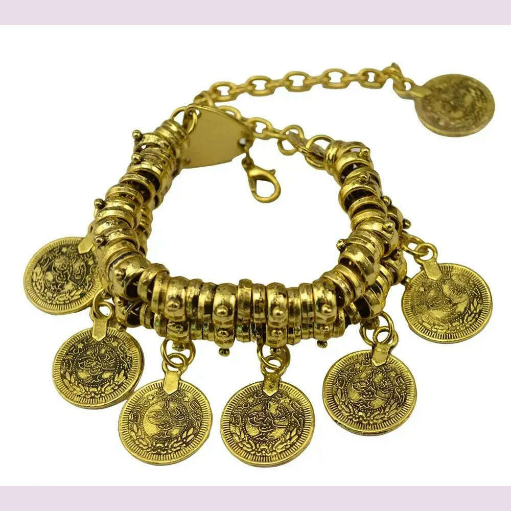 KIMLUD, Retro Ethnic Coins Bracelet for Women Boho Beach Party Festival Bracelets Gypsy Afghan Turkish India Antalya Jewelry Accessories, KIMLUD Womens Clothes