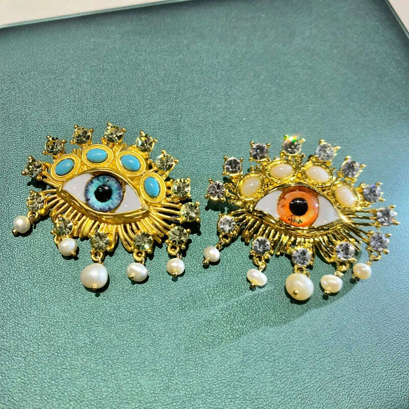 Retro Eye Earrings Ring Brooches Women's French Vintage Jewelry Sets - KIMLUD