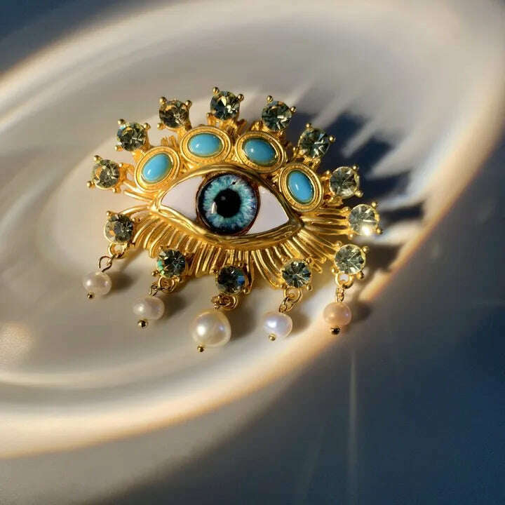 Retro Eye Earrings Ring Brooches Women's French Vintage Jewelry Sets - KIMLUD