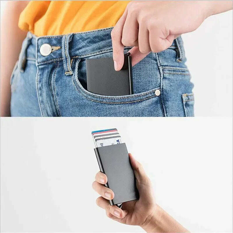Rfid Credit Card Holder Metal Thin Slim Smart Wallet Men Women Wallets Pop Up Minimalist Small Black Purse Mini Walets for Men - KIMLUD