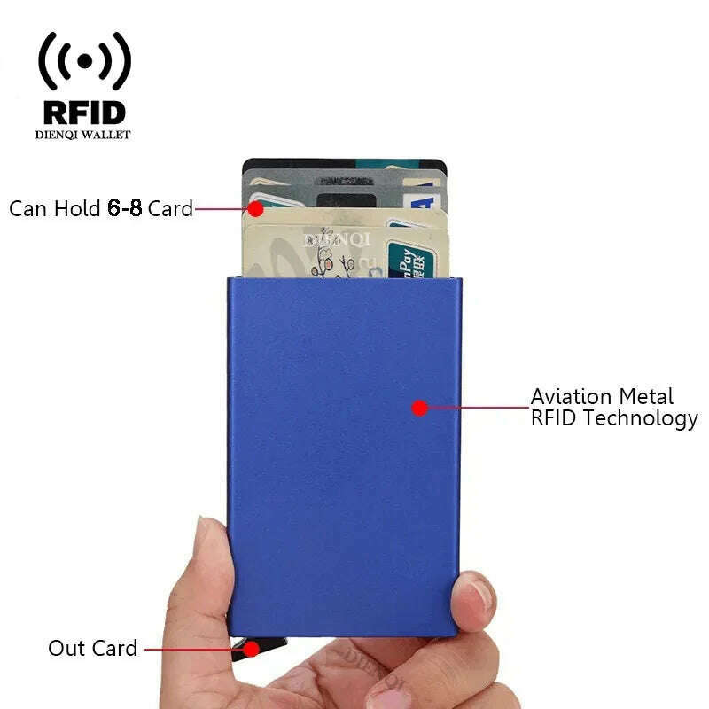 Rfid Credit Card Holder Metal Thin Slim Smart Wallet Men Women Wallets Pop Up Minimalist Small Black Purse Mini Walets for Men - KIMLUD