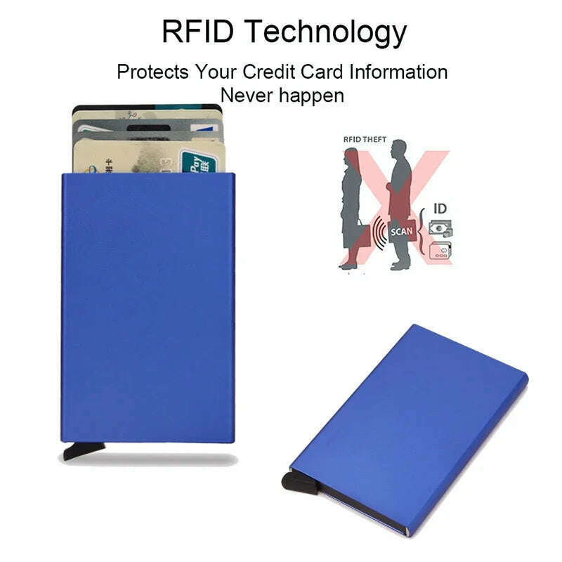 Rfid Credit Card Holder Metal Thin Slim Smart Wallet Men Women Wallets Pop Up Minimalist Small Black Purse Mini Walets for Men - KIMLUD