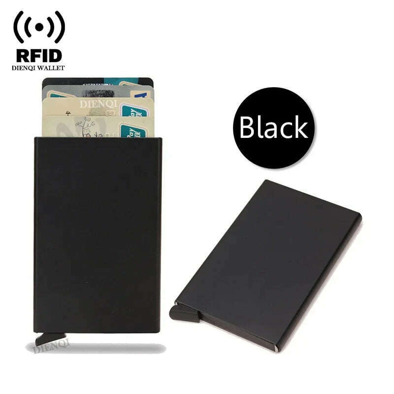 Rfid Credit Card Holder Metal Thin Slim Smart Wallet Men Women Wallets Pop Up Minimalist Small Black Purse Mini Walets for Men - KIMLUD