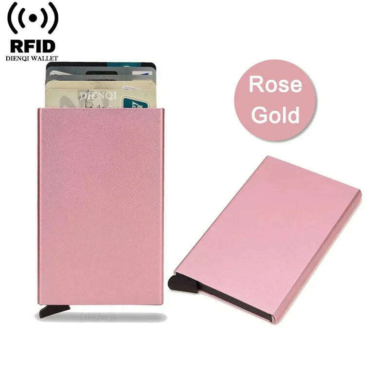 Rfid Credit Card Holder Metal Thin Slim Smart Wallet Men Women Wallets Pop Up Minimalist Small Black Purse Mini Walets for Men - KIMLUD