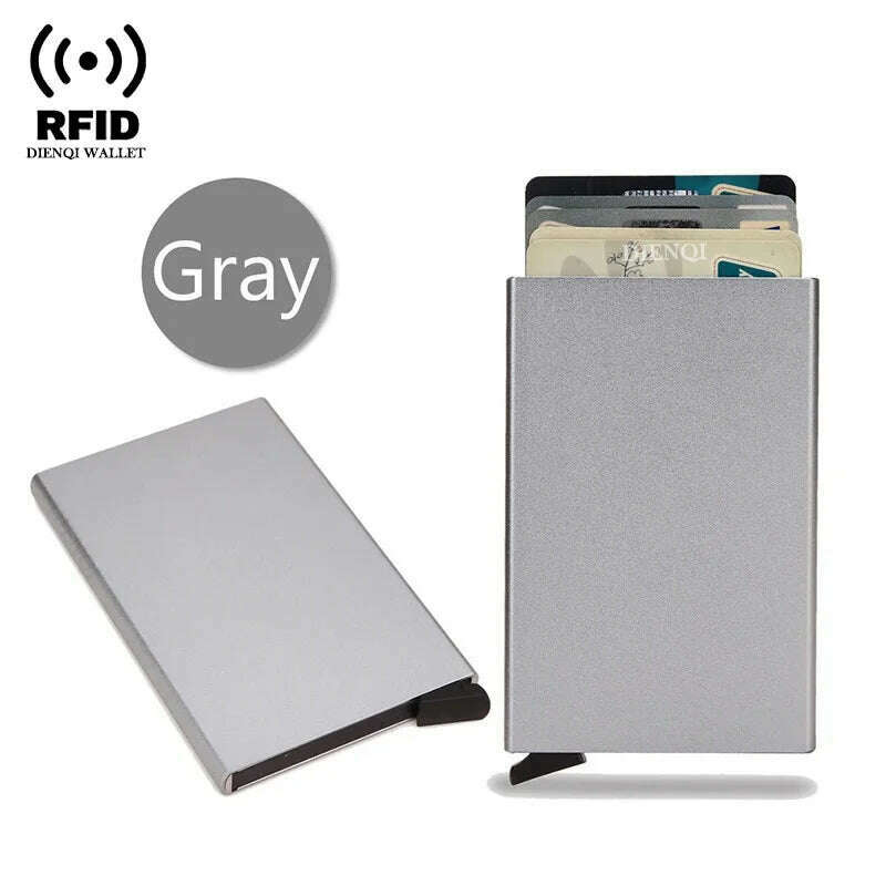 Rfid Credit Card Holder Metal Thin Slim Smart Wallet Men Women Wallets Pop Up Minimalist Small Black Purse Mini Walets for Men - KIMLUD