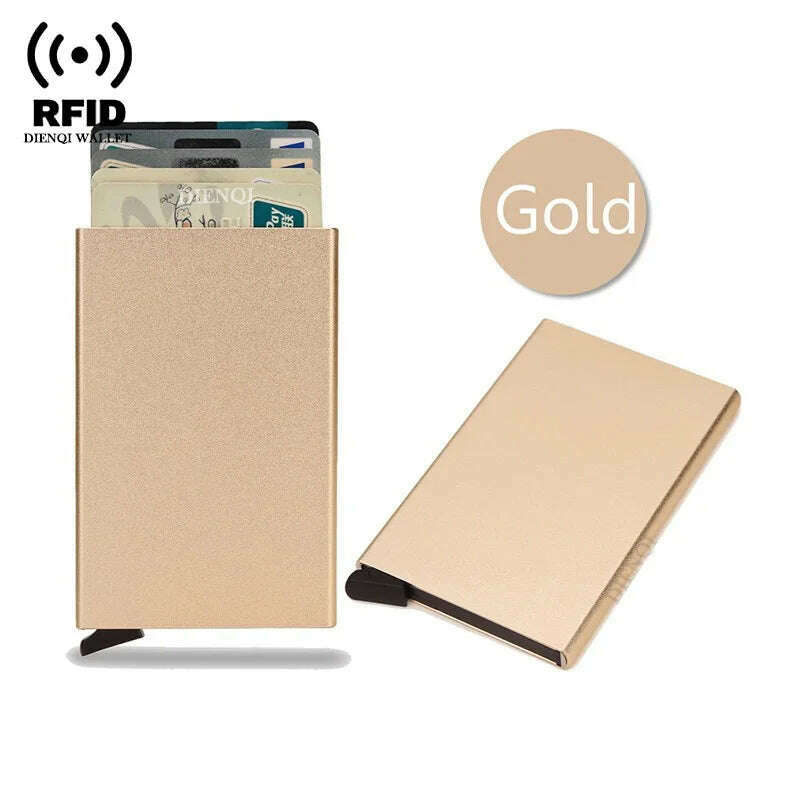 Rfid Credit Card Holder Metal Thin Slim Smart Wallet Men Women Wallets Pop Up Minimalist Small Black Purse Mini Walets for Men - KIMLUD