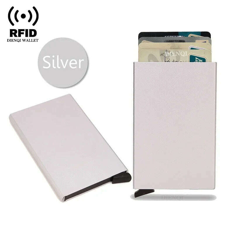 Rfid Credit Card Holder Metal Thin Slim Smart Wallet Men Women Wallets Pop Up Minimalist Small Black Purse Mini Walets for Men - KIMLUD