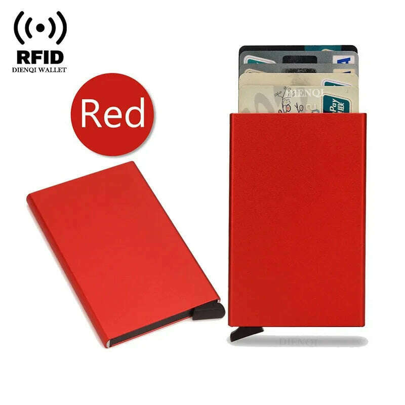 Rfid Credit Card Holder Metal Thin Slim Smart Wallet Men Women Wallets Pop Up Minimalist Small Black Purse Mini Walets for Men - KIMLUD