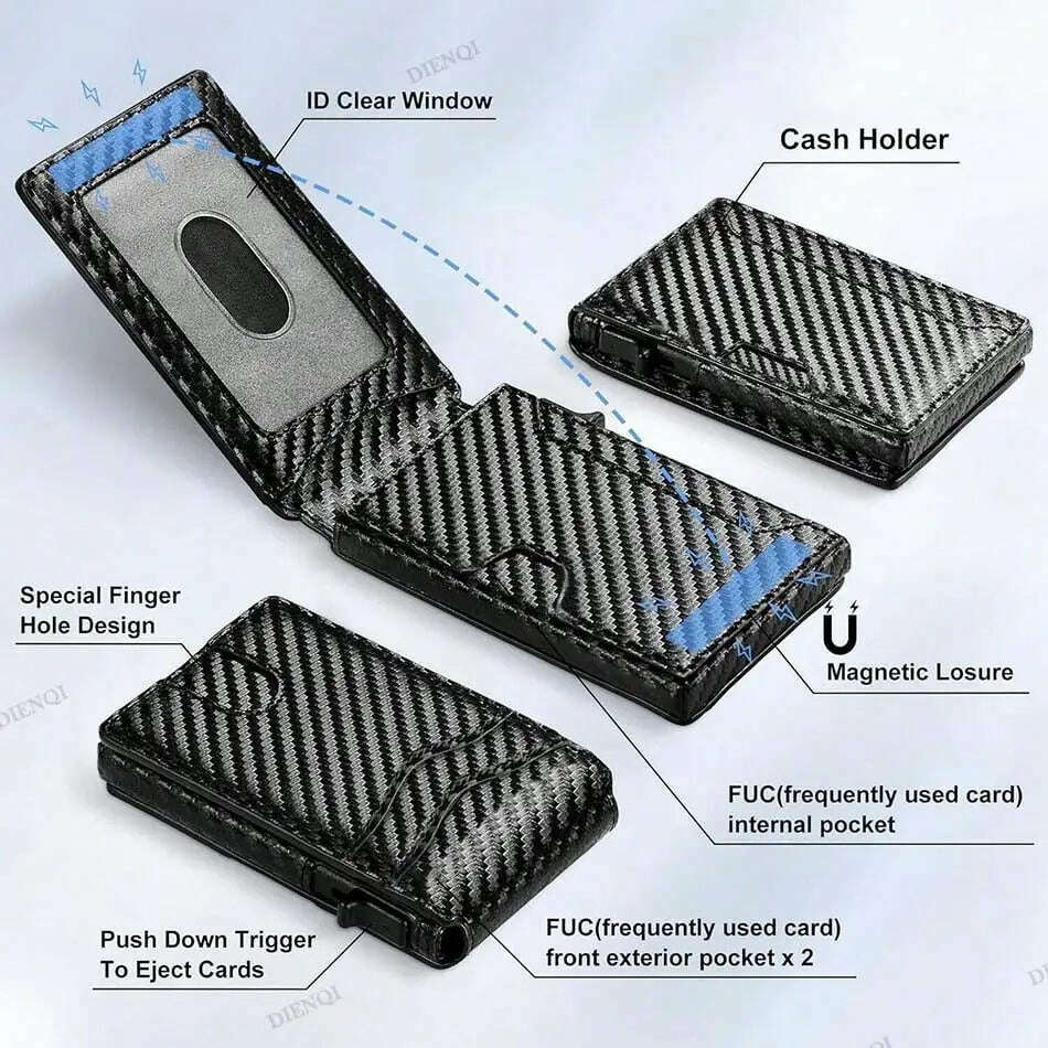 KIMLUD, RFID Smart Men Wallets Anti-Theft Magnet Credit Card Holder Front Pocket Carbon Fiber Minimalist Wallet Bank Cardholder Case, KIMLUD Womens Clothes