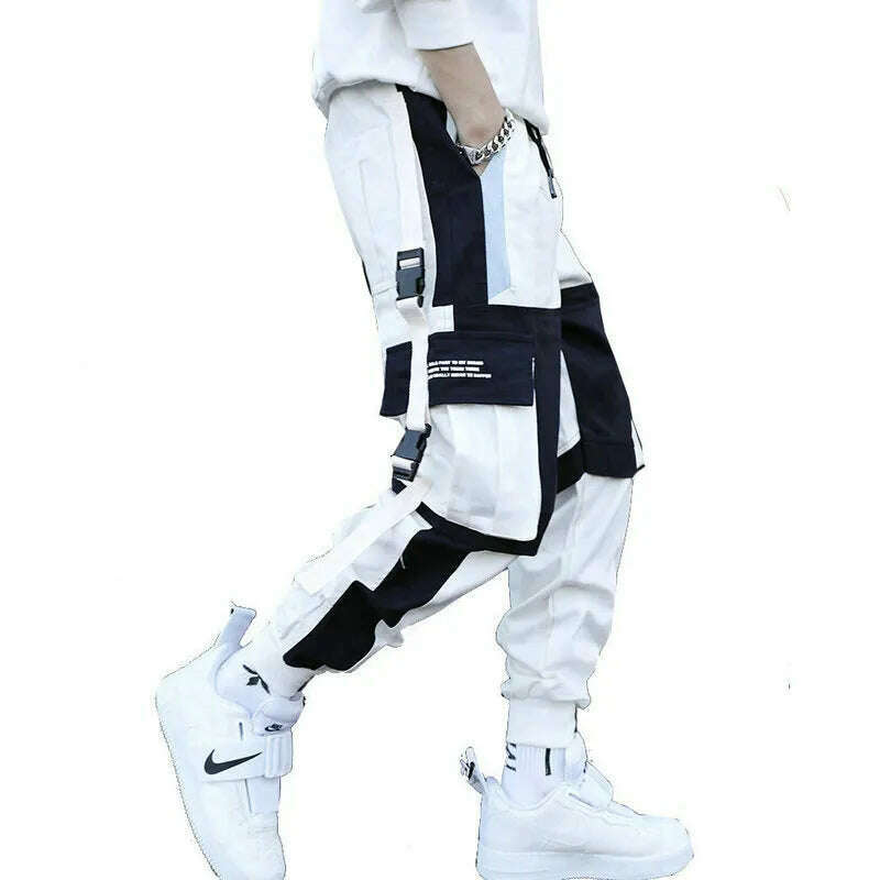 Ribbons Harem Joggers Men Cargo Pants Streetwear 2023 Hip Hop Casual Pockets Track Pants Male Harajuku Fashion Trousers - KIMLUD