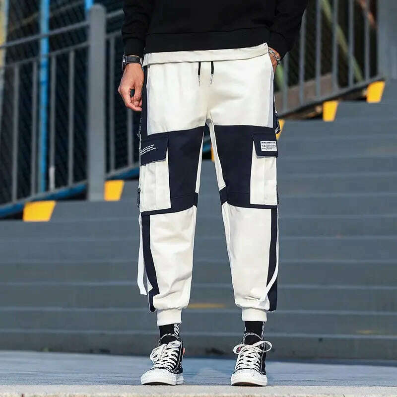 Ribbons Harem Joggers Men Cargo Pants Streetwear 2023 Hip Hop Casual Pockets Track Pants Male Harajuku Fashion Trousers - KIMLUD