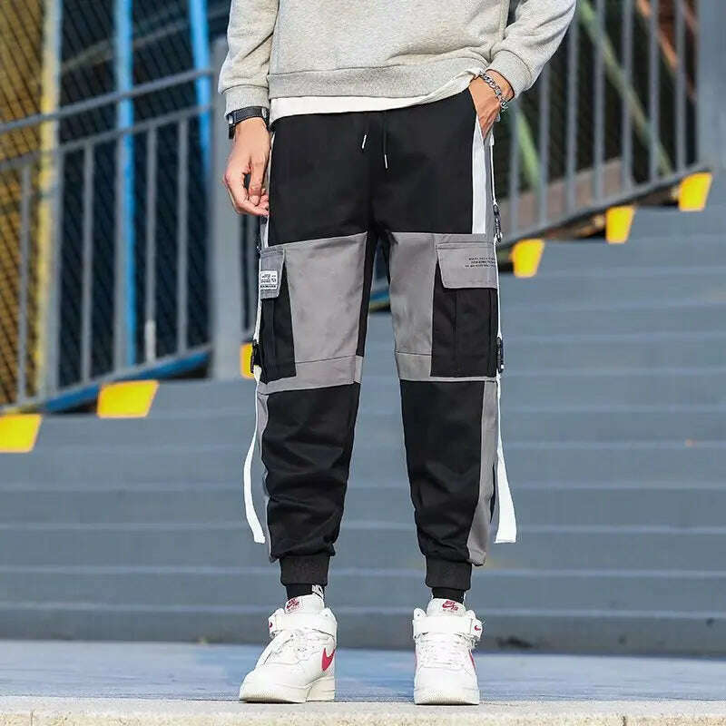Ribbons Harem Joggers Men Cargo Pants Streetwear 2023 Hip Hop Casual Pockets Track Pants Male Harajuku Fashion Trousers - KIMLUD