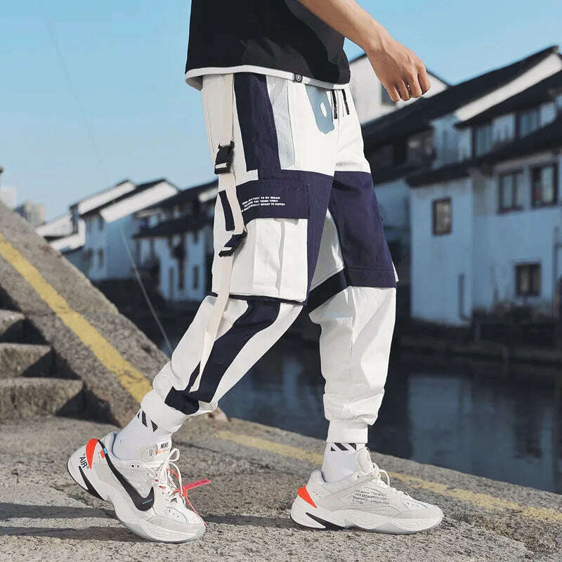 Ribbons Harem Joggers Men Cargo Pants Streetwear 2023 Hip Hop Casual Pockets Track Pants Male Harajuku Fashion Trousers - KIMLUD