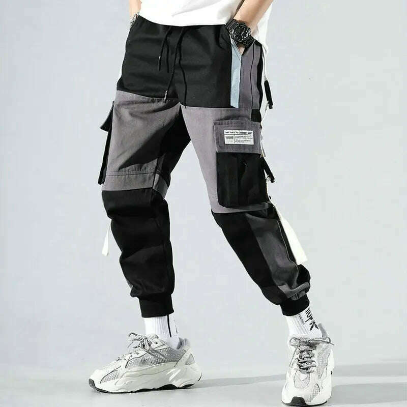 Ribbons Harem Joggers Men Cargo Pants Streetwear 2023 Hip Hop Casual Pockets Track Pants Male Harajuku Fashion Trousers - KIMLUD