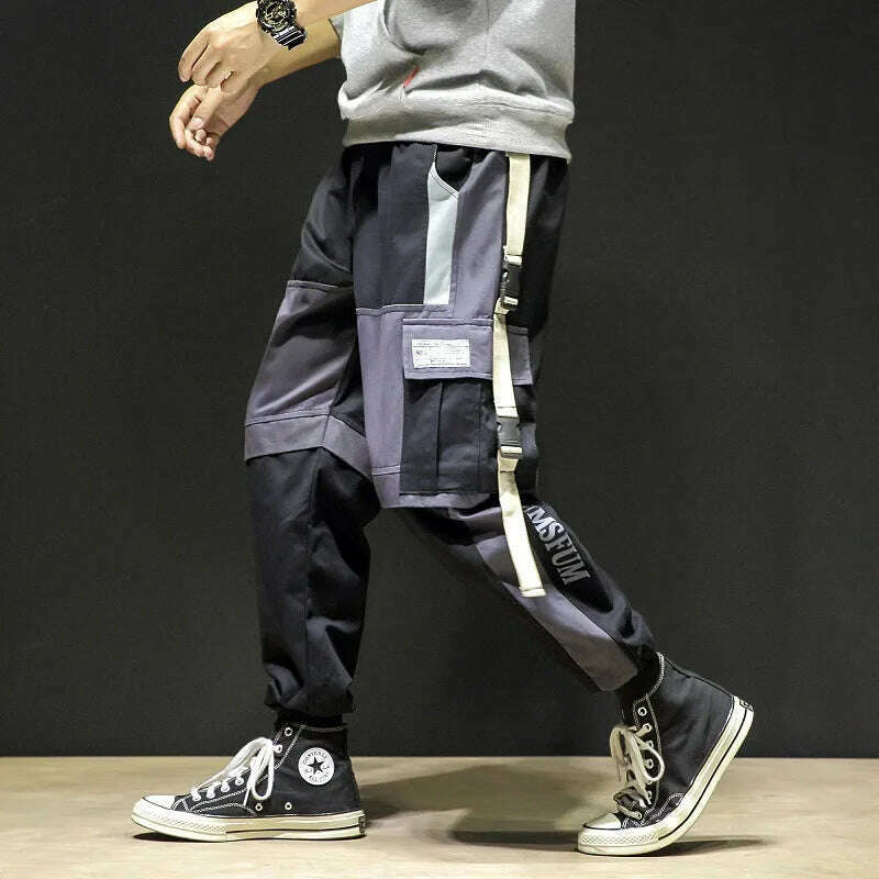 Ribbons Harem Joggers Men Cargo Pants Streetwear 2023 Hip Hop Casual Pockets Track Pants Male Harajuku Fashion Trousers - KIMLUD