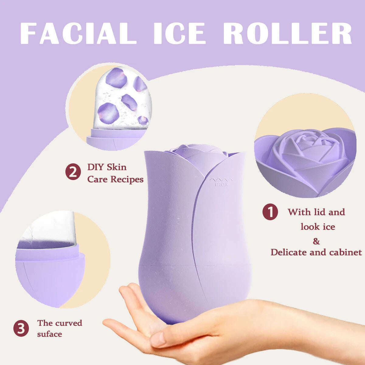 Rose Shape Portable Ice Roller for Face Reusable Ice Face Massager for Eliminate Facial Puffiness In The Morning Easy To Use - KIMLUD