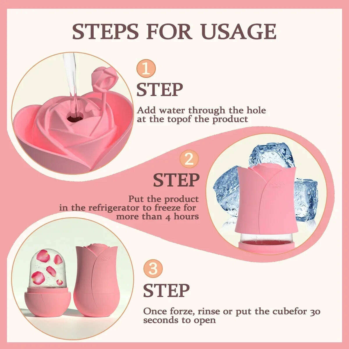 Rose Shape Portable Ice Roller for Face Reusable Ice Face Massager for Eliminate Facial Puffiness In The Morning Easy To Use - KIMLUD