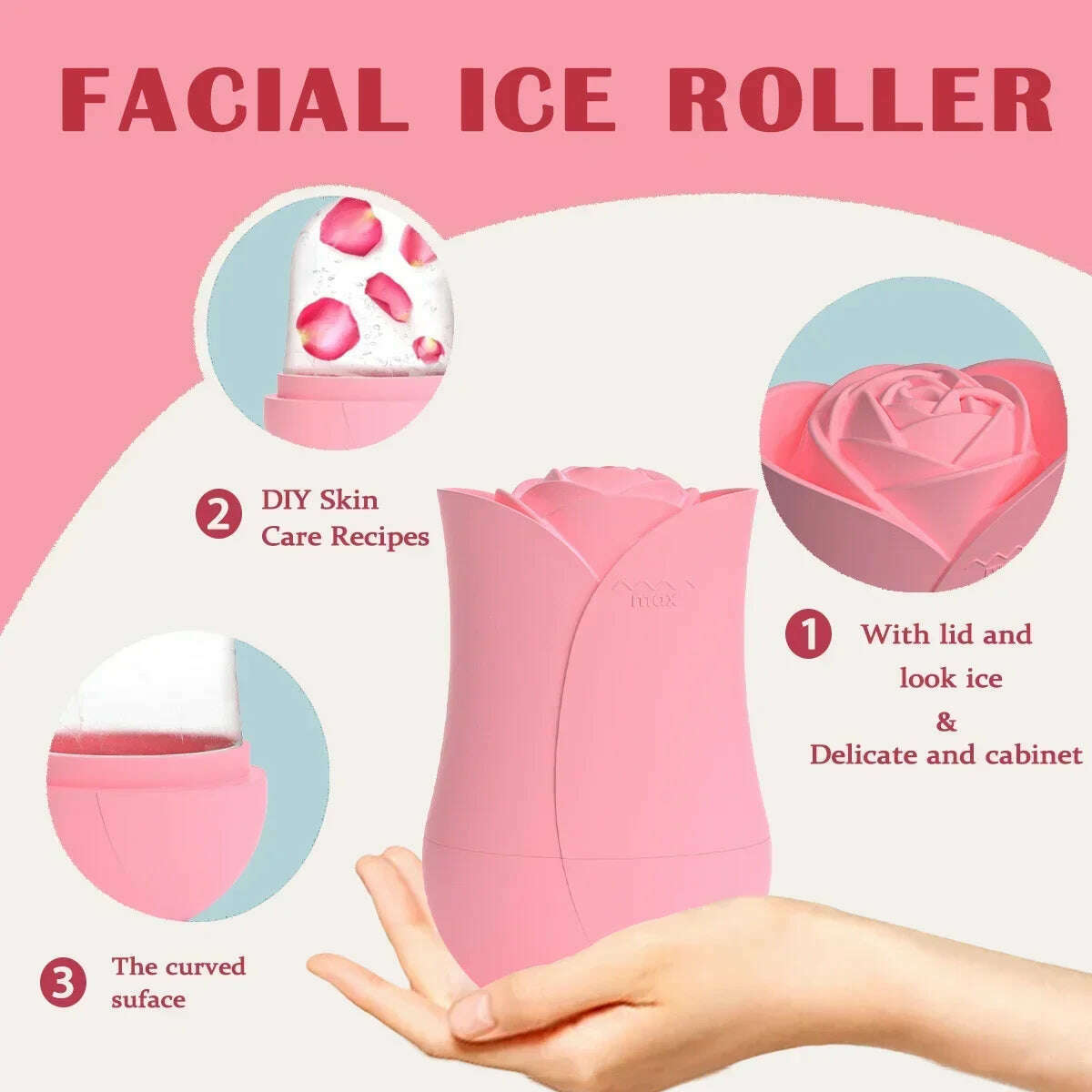 Rose Shape Portable Ice Roller for Face Reusable Ice Face Massager for Eliminate Facial Puffiness In The Morning Easy To Use - KIMLUD