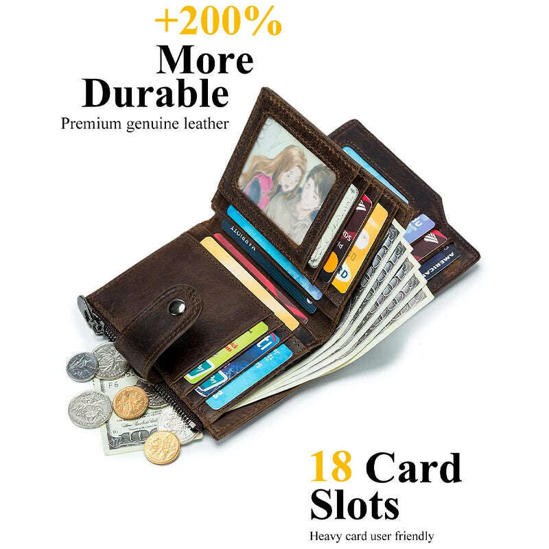 SCHLATUM Genuine Leather Men Business Wallet RFID Men Card Id Holder Coin Purse Travel Wallet Anti-theft Swipe - KIMLUD