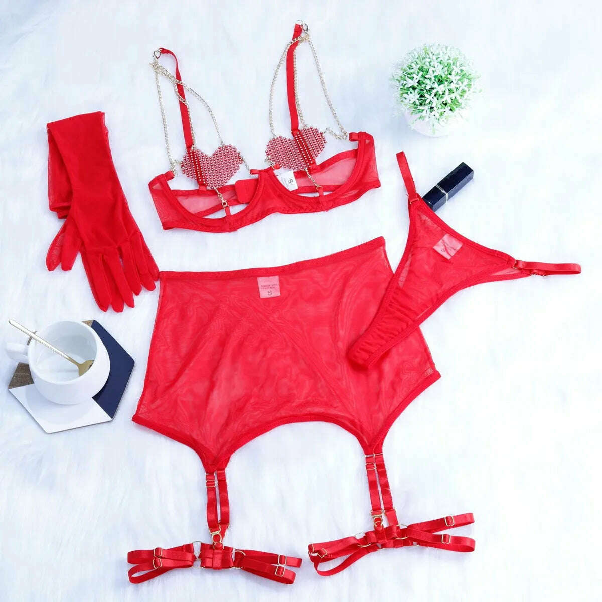 Sexy Lingerie set Sexy Luxury Erotic Set Underwear See Through Women Attractive Chest Suspenders Romantic Ensemble Outfit - KIMLUD