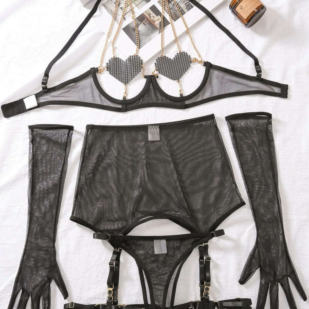 Sexy Lingerie set Sexy Luxury Erotic Set Underwear See Through Women Attractive Chest Suspenders Romantic Ensemble Outfit - KIMLUD
